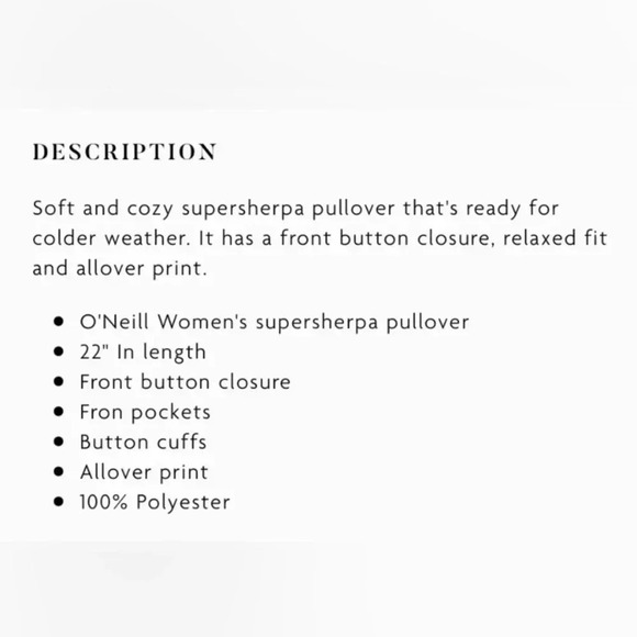 * NWOT* O’Neill  | Colleen Crop Superfleece Jacket - Picture 5 of 11